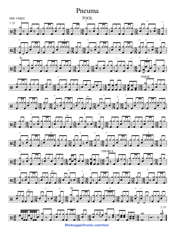 Pneuma TOOL Drum Part Notation Sheet Music pg. 2